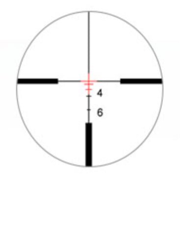 A circular ACOG Conch+DOC Metal Scope reticle with crosshairs, black tick marks, and the numbers 4 and 6 indicated on the vertical axis, compatible with BlasterMasters.